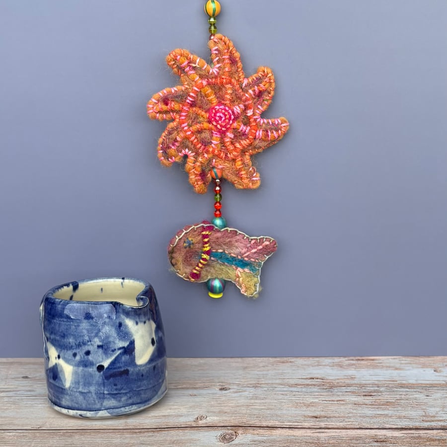 Felted hanging decoration - Starfish and Pink Fish