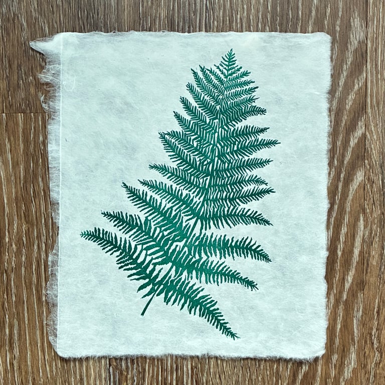 PERFECTLY IMPERFECT Forest green fern original linocut print