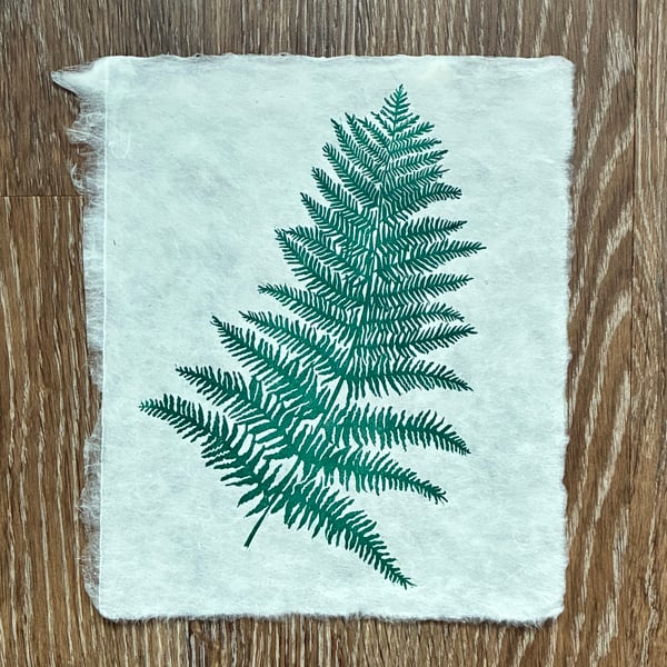 PERFECTLY IMPERFECT Forest green fern original linocut print