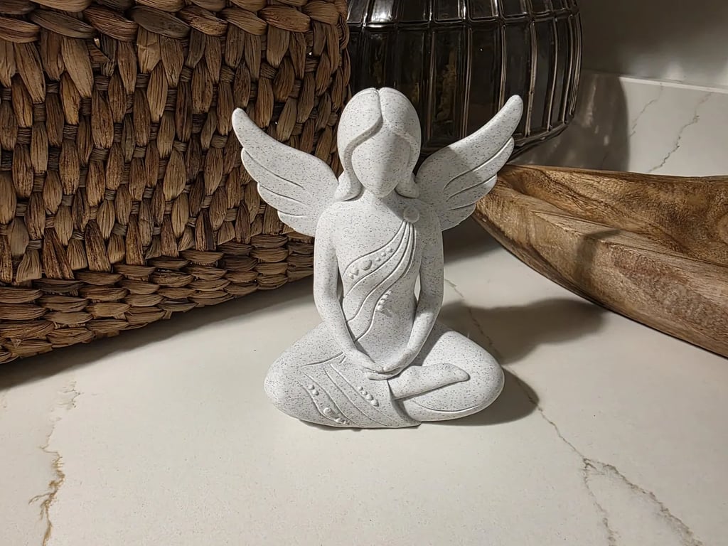 Meditating Angel Figurine Marble Effect PLA Yoga Zen Shelf Ornament 15cm