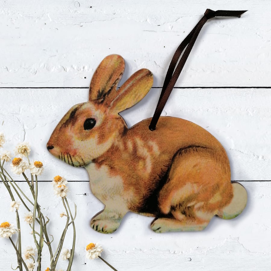 Rabbit Wooden Hanging Decoration - Easter Bunny decoration, spring decoration