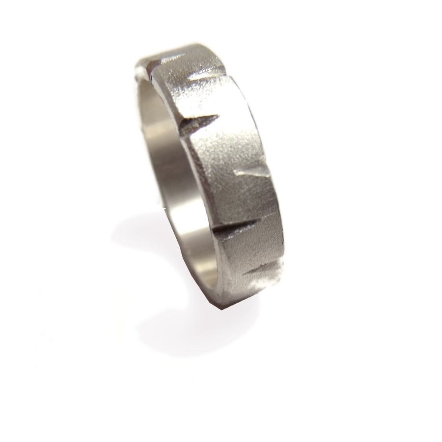 chiseled sterling silver wedding band