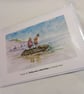 original hand painted print of sandcastles Cornwall Beach printed Greeting Card - Image 4