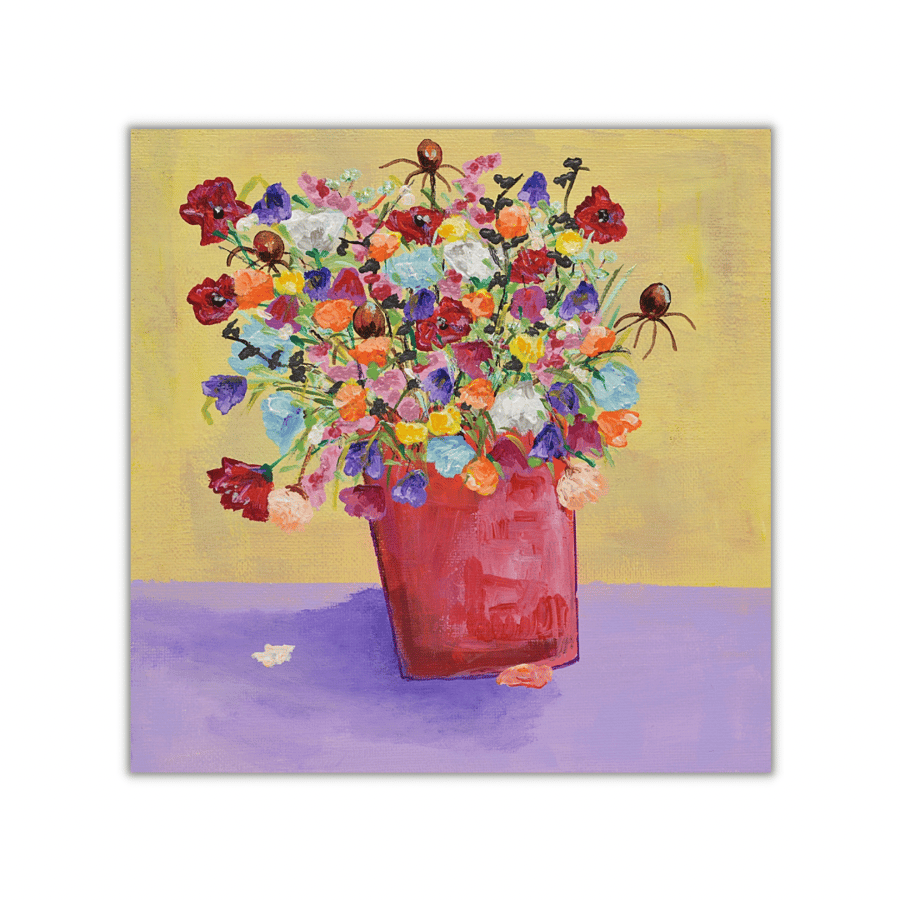 A Contemporary Painting of Colourful Flowers. Ready to hang.
