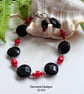 Designer Bamboo Coral & Faceted Black Onyx Sterling Silver Bracelet - Image 6