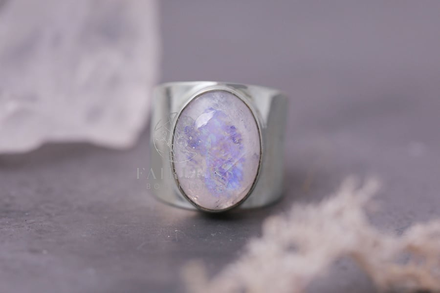Moonstone Ring Statement Ring Gemstone Ring Healing Crystal Silver Ring