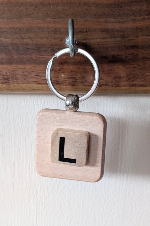 Alphabet letter tile wooden keyring - bagcharm - L