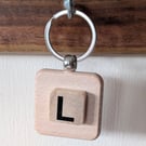 Alphabet letter tile wooden keyring - bagcharm - L