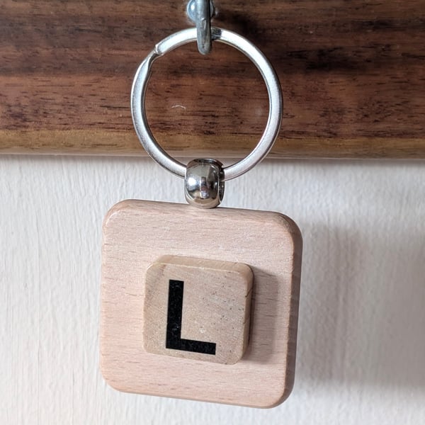 Alphabet letter tile wooden keyring - bagcharm - L