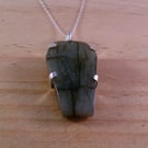 Sterling Silver Labradorite Coffin with Pierced Skull Necklace (SKU060525)