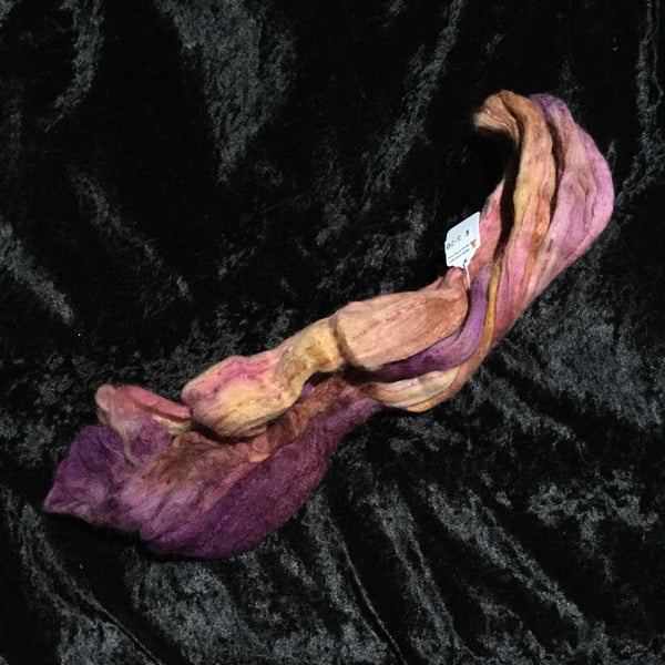 Mobair Hand Dyed Random Merino Wool & Silk Tops Rose Pinks Camel Purples