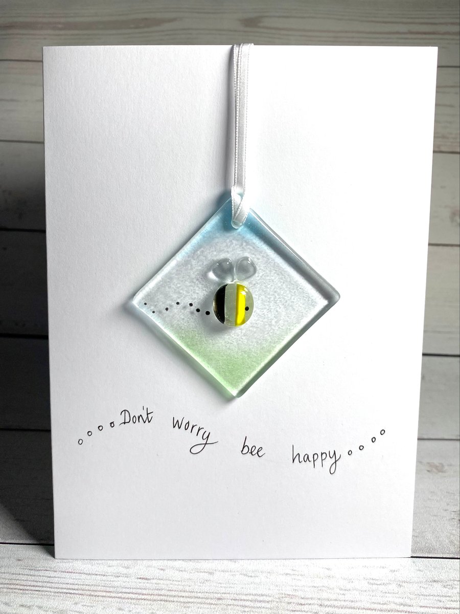 Bee happy keepsake fused glass card