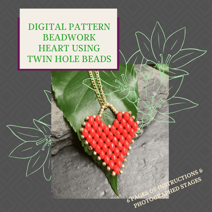 PDF DIGITAL PATTERN - INSTRUCTIONS FOR BEADWORK HEART PATTERN