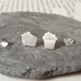 cupcake earring studs in sterling silver