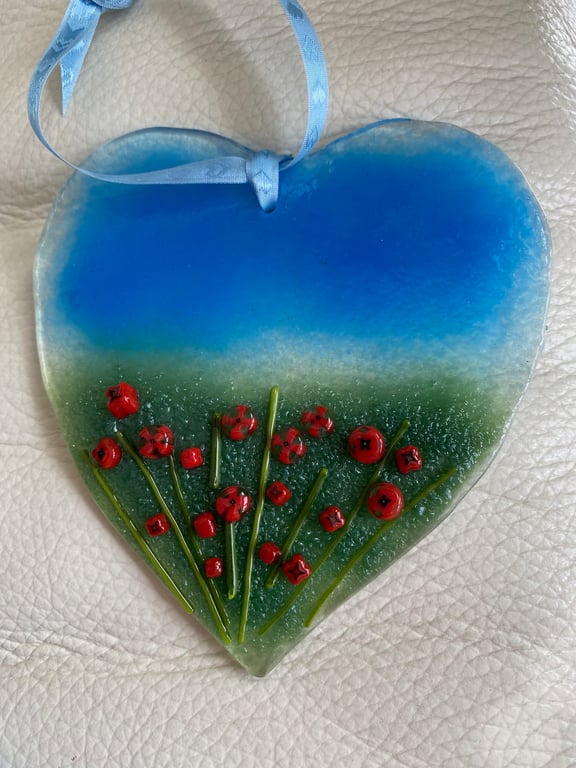 Fused glass hearts with flowers- heart with dog- heart gift-birthday gift-mother