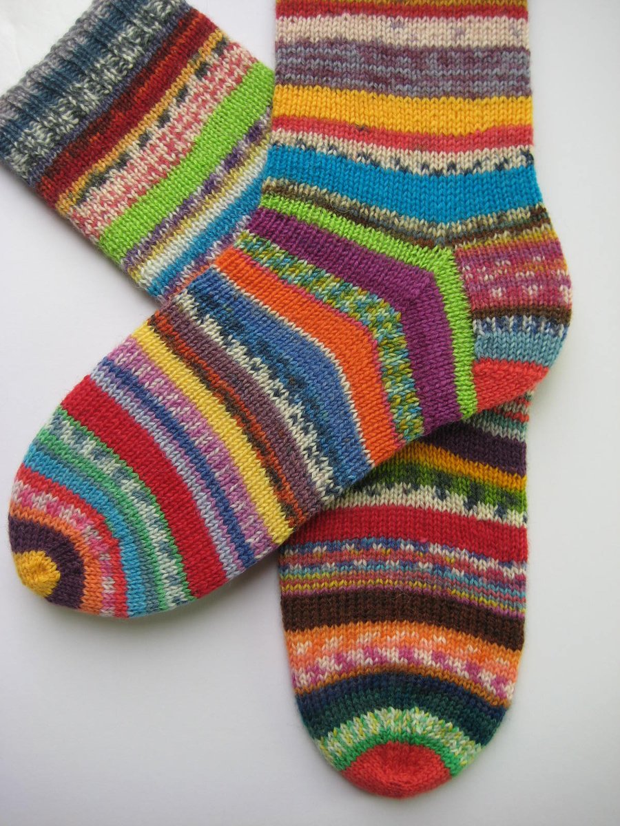 hand knit womens wool scrappy socks UK 5-7