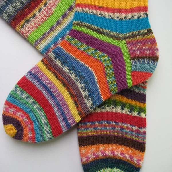 hand knit womens wool scrappy socks UK 5-7