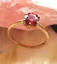 Natural Red Garnet Solitaire Gold Ring:  Size P - Q , 56.5 - Image 1