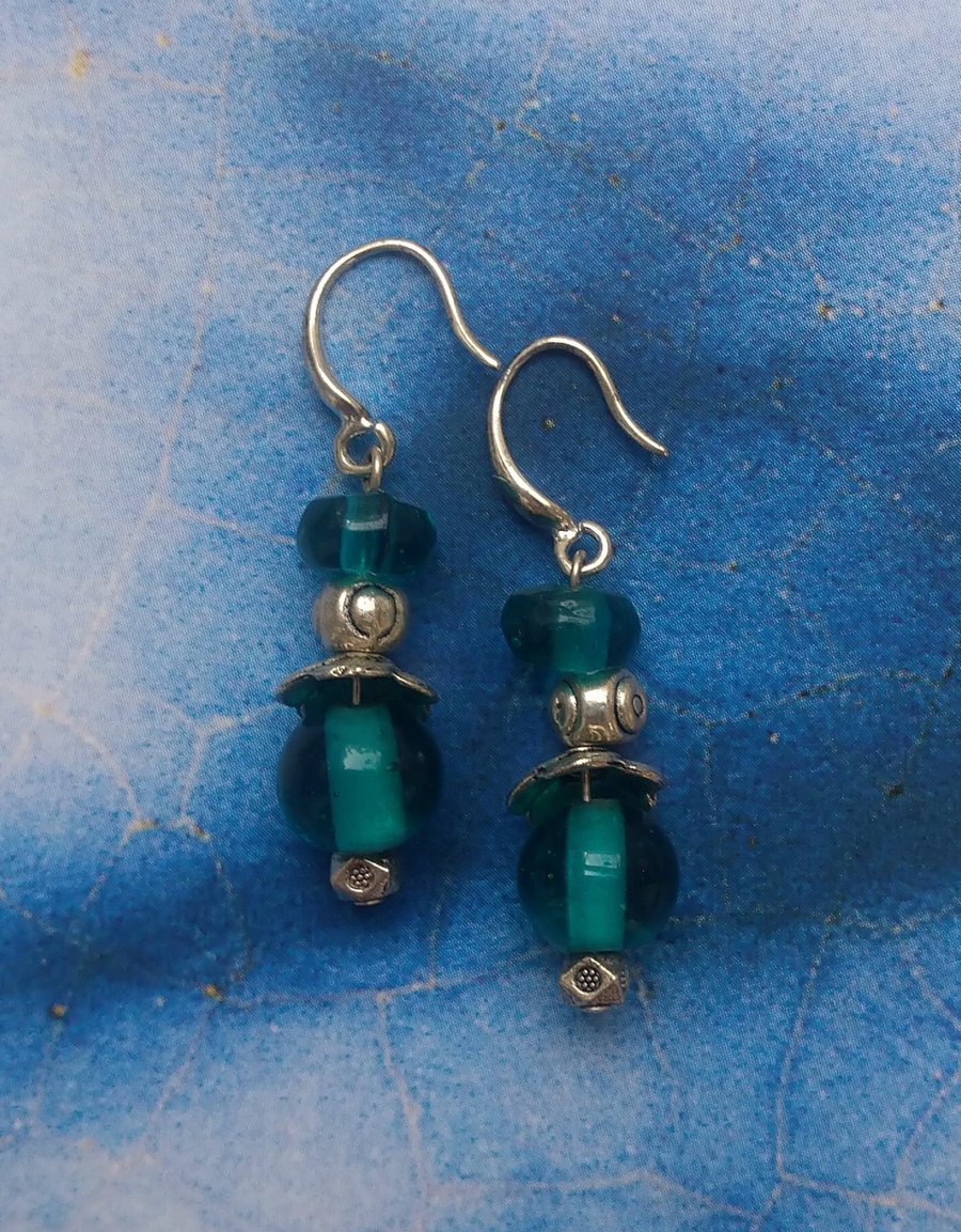 Beaded Earrings with Glass & Tibetan Silver 