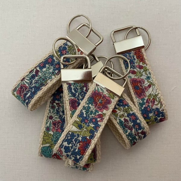 Liberty Floral Keyring, Liberty Key Fob, Floral Embroidered Keyring