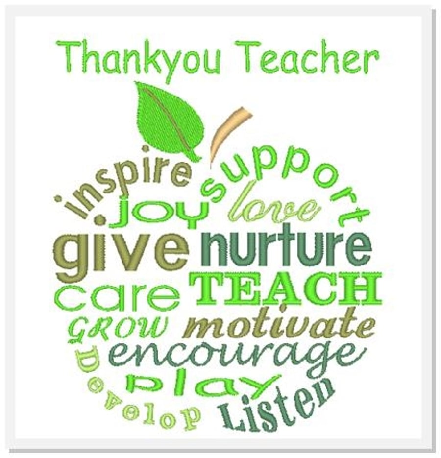 Handmade teacher greetings card embroidered design 