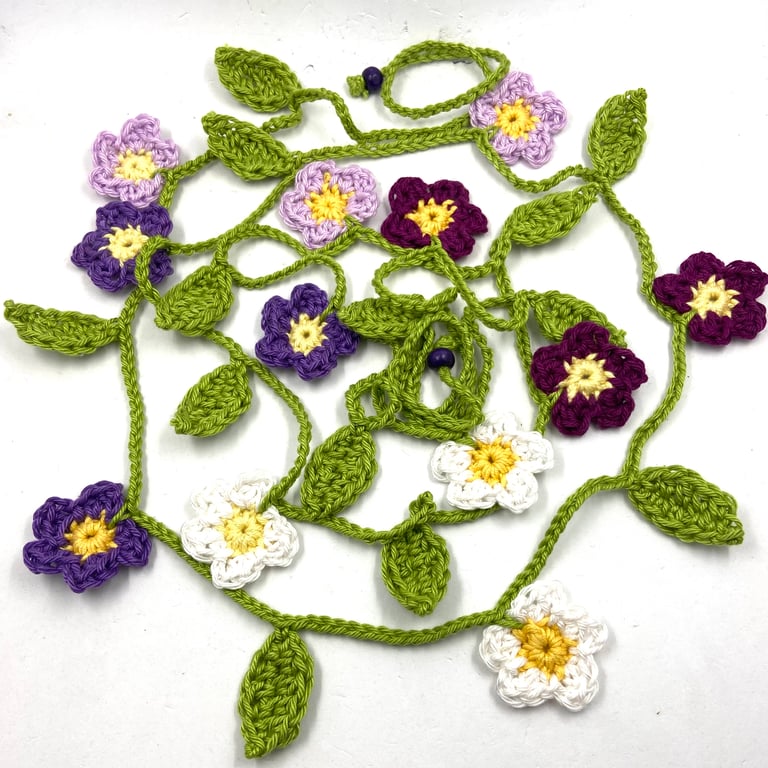 Crochet Flowers Garland in Pinks, Peach and Coral