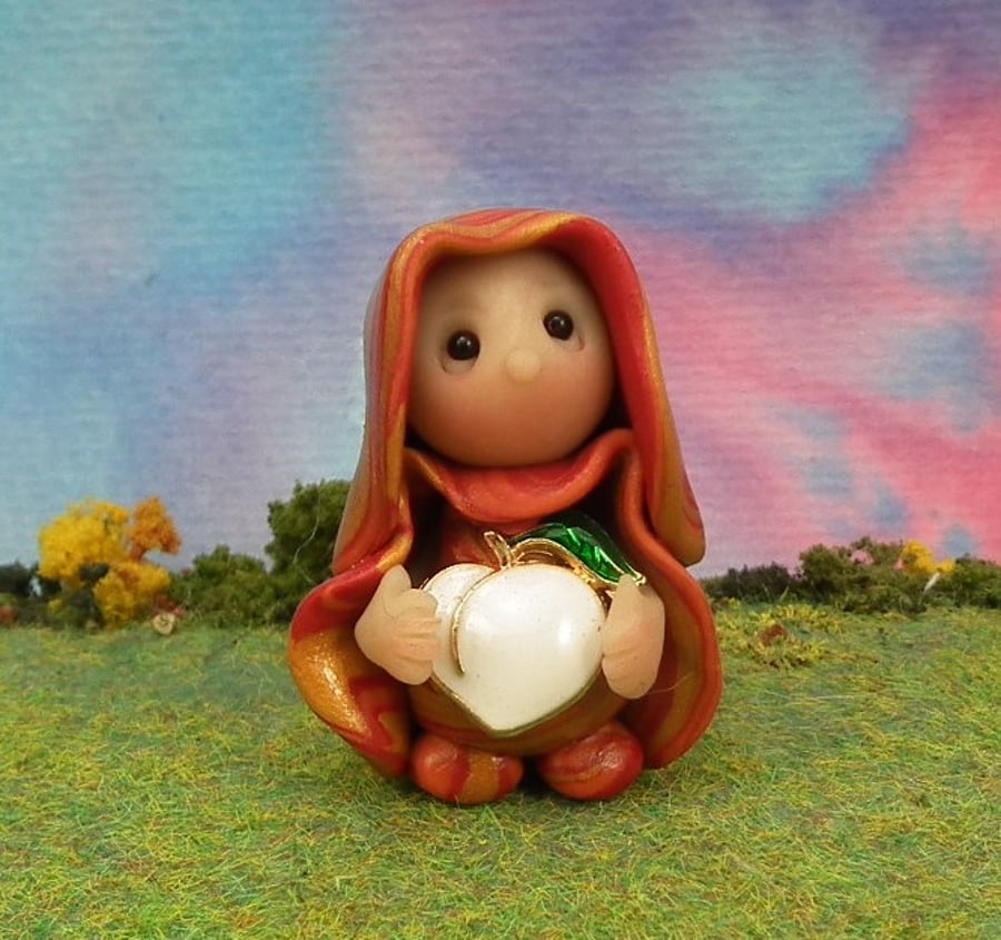 Tiny Garden Gnome 'Jaq' with fruit OOAK Sculpt by Ann Galvin