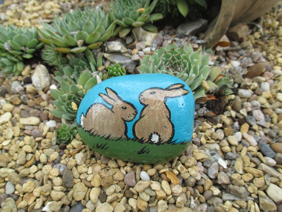Painted Rock Stone Bunny Rabbit Pet Stone Pet Painting Picture Art