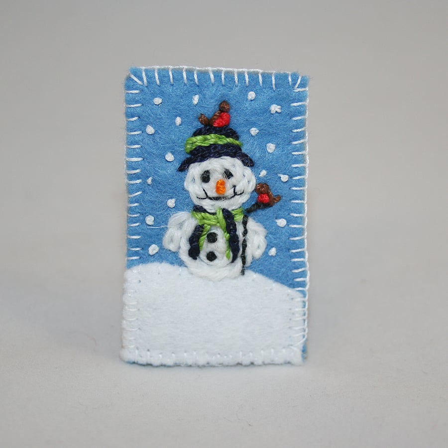 Snowman Brooch - Embroidered Felt