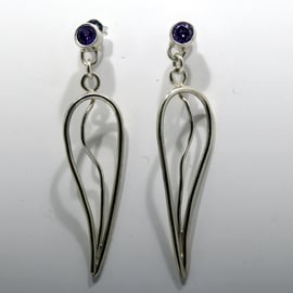 Angel Wings - Amethyst Jewelled Sterling Silver drop stud earrings