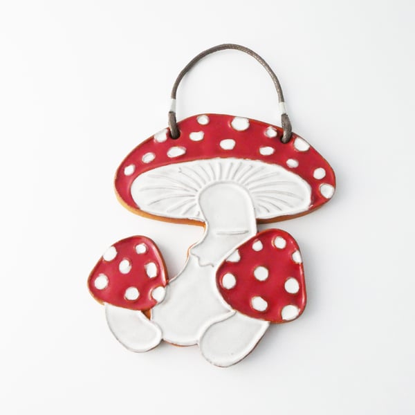 Mushroom hanging plaque tile, fly agaric fungus, toad stool