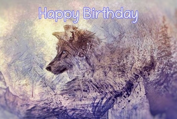 Happy Birthday Wolf Forest Card 