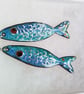 BEAUTIFUL ENAMELLED FISH EARRINGS WITH STERLING SILVER SCALES