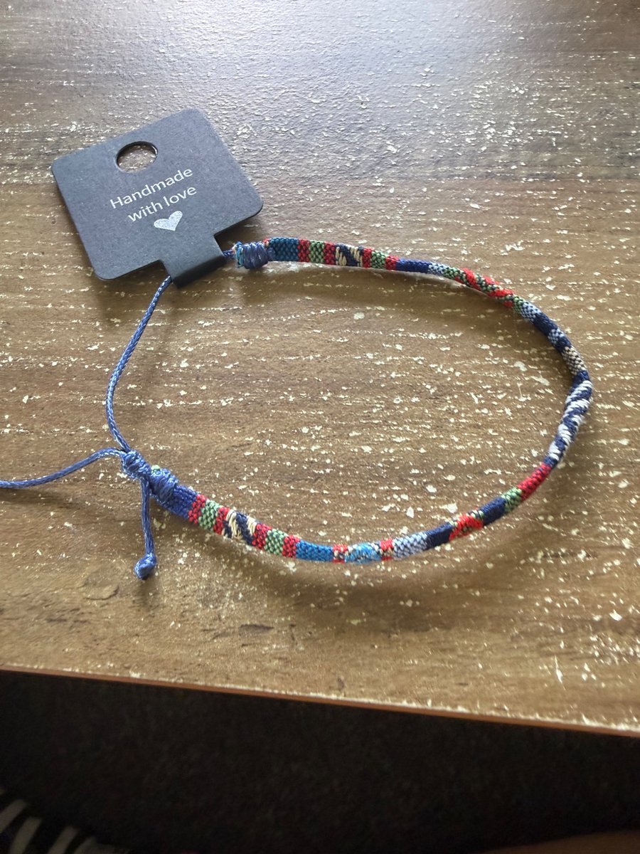Handmade Multicolor Woven Bracelet - Red, Navy, Green & White 
