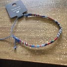 Handmade Multicolor Woven Bracelet - Red, Navy, Green & White 