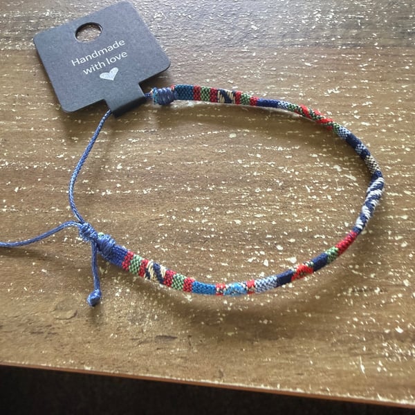 Handmade Multicolor Woven Bracelet - Red, Navy, Green & White 