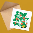 Strawberry Plant & Snail Card: Garden Birthday Greetings