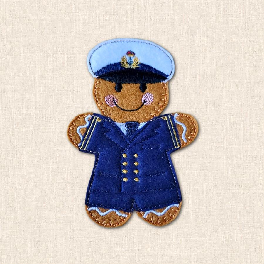 Naval Officer Gingerbread Decoration - Embroidered Royal Navy Character
