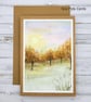 Handpainted Blank Card -  autumn trees frost watercolour original  