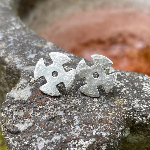 Sterling silver Celtic Cross stud earrings.
