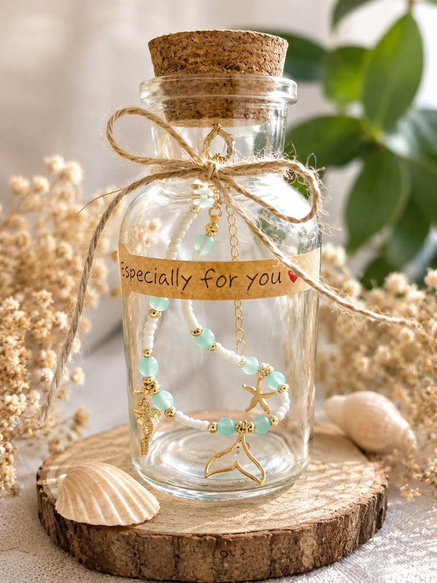 Handmade Coastal Charm Anklet in a Gift Bottle 