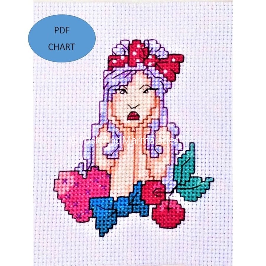50's rockabilly theme woman cross stitch Instant digital Download PDF 