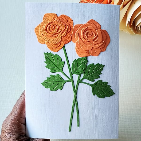 Orange Roses - Flower Shop Moments, Blank Handmade Floral Card 