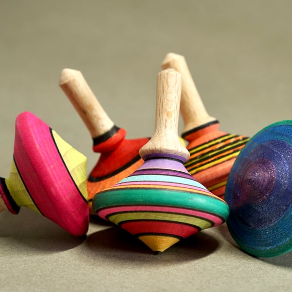 Beech Hand Turned Spinning Tops 