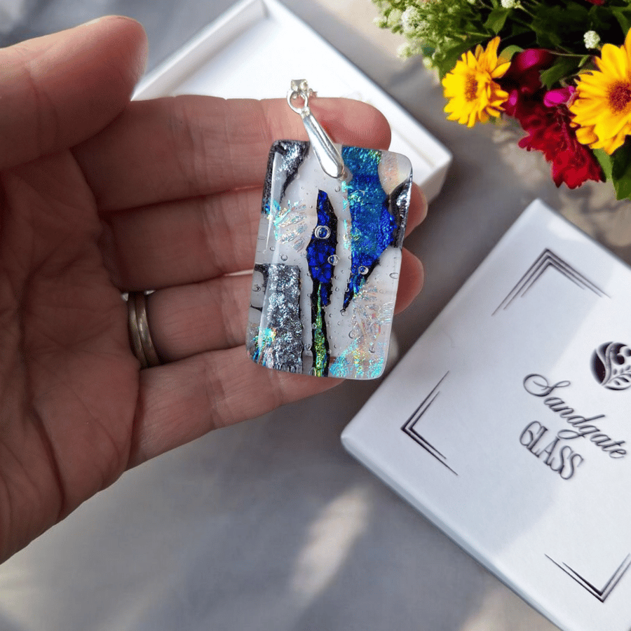 Handmade Dichroic Fused Glass Pendant Necklace – Gift for Her