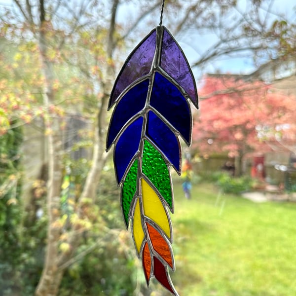 Stained Glass Rainbow Feather Suncatcher - Handmade Hanging Decoration  - Multi