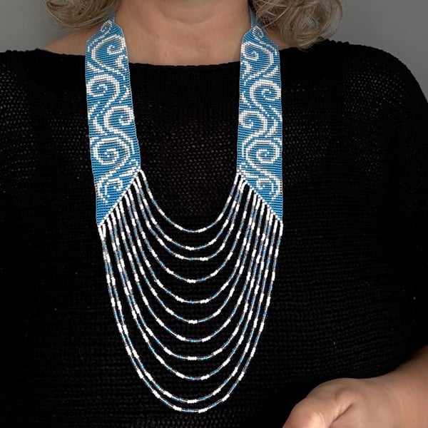 Handmade Beaded Collar Necklace – Multi-Strand Statement Jewelry 