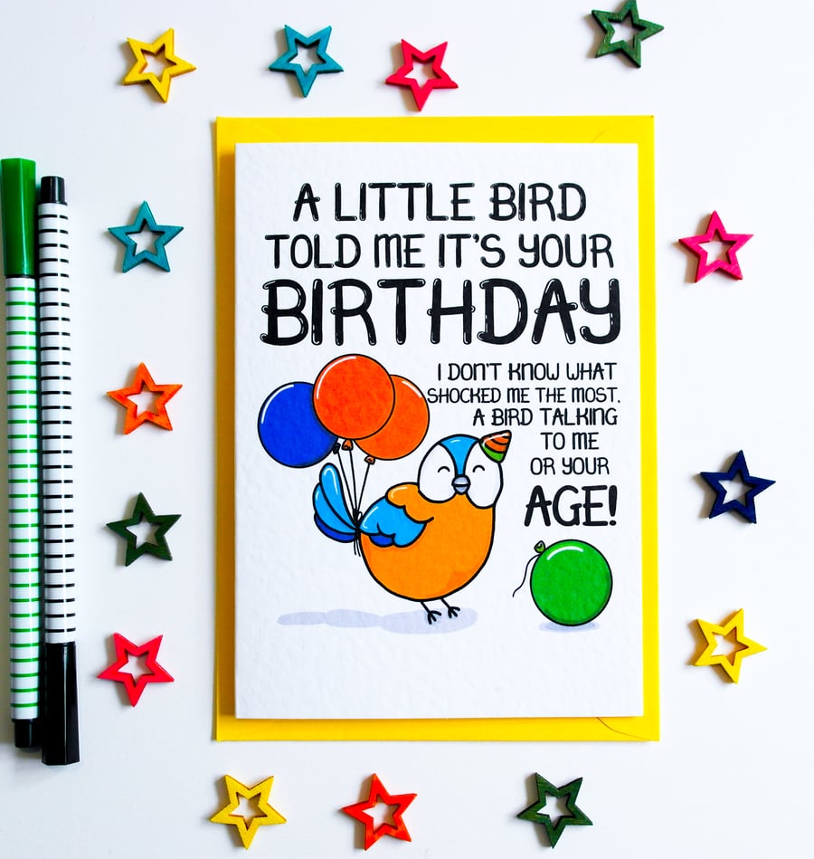A Little Bird Told Me Funny Birthday Card, 30th, 40th, 50th  Birthday Card 