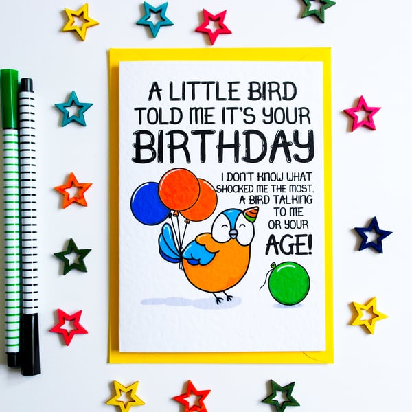 A Little Bird Told Me Funny Birthday Card, 30th, 40th, 50th  Birthday Card 