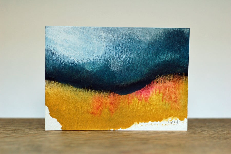 Blue, Ochre and Pink Abstract Landscape
